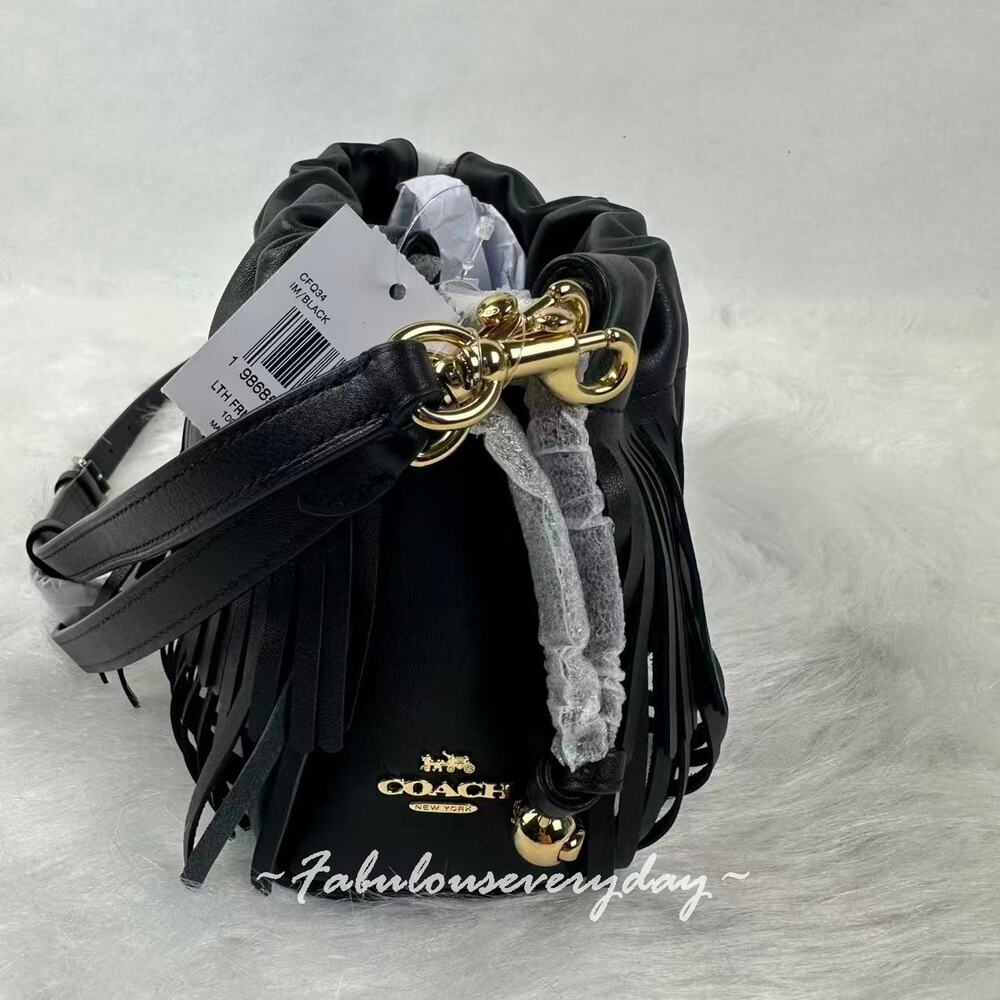 Coach Faye Shoulder Bag Crossbody With Fringe In Leather/Gold/Black CFQ34 NWT - Picture 4 of 8